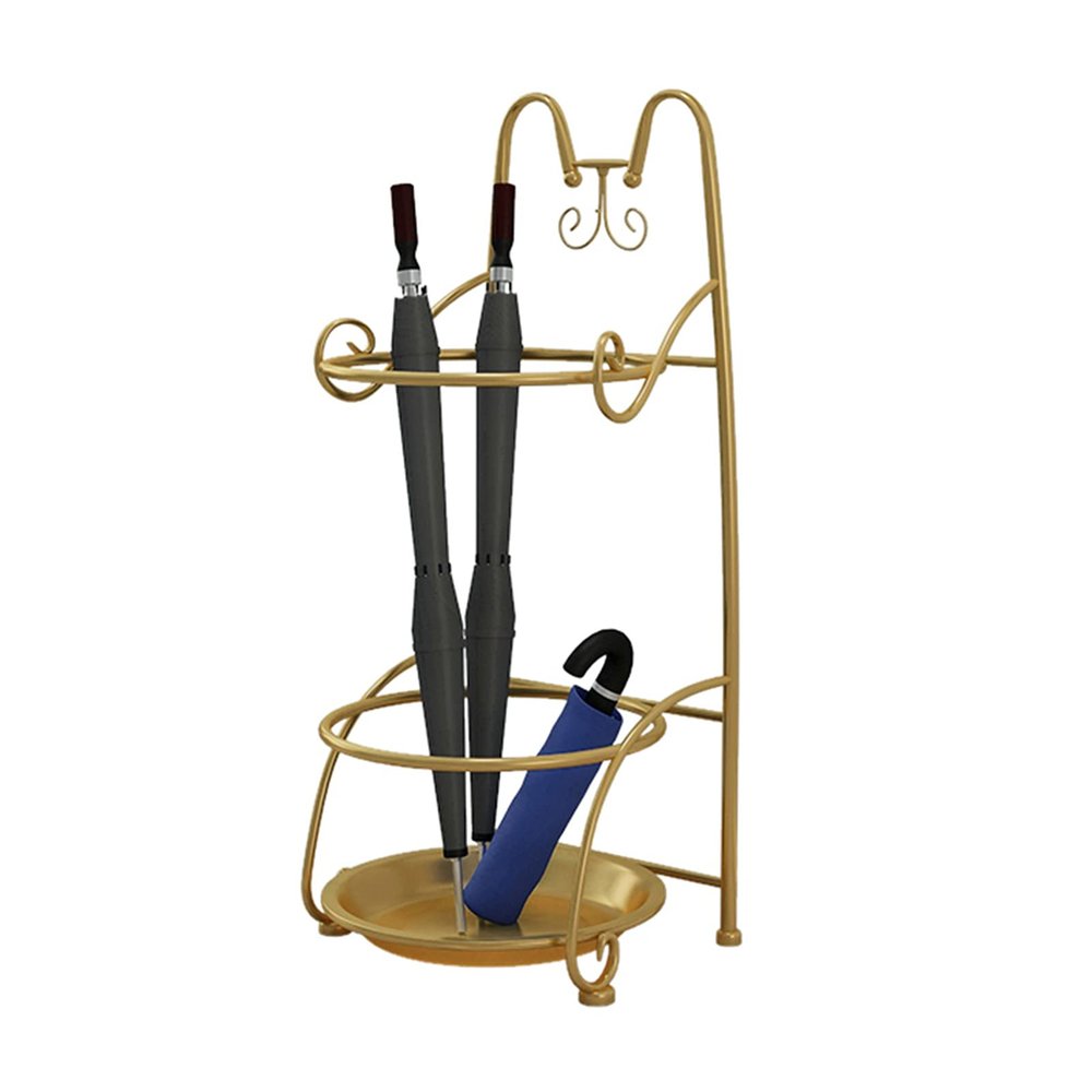 Umbrella Rack Hua Modern Creative Umbrella Stand, Metal Umbrella Storage Rack with Tray, Umbrella/Cane Storage at The Entrance of The Home Hotel Office, Gold, Black (Color : Gold)