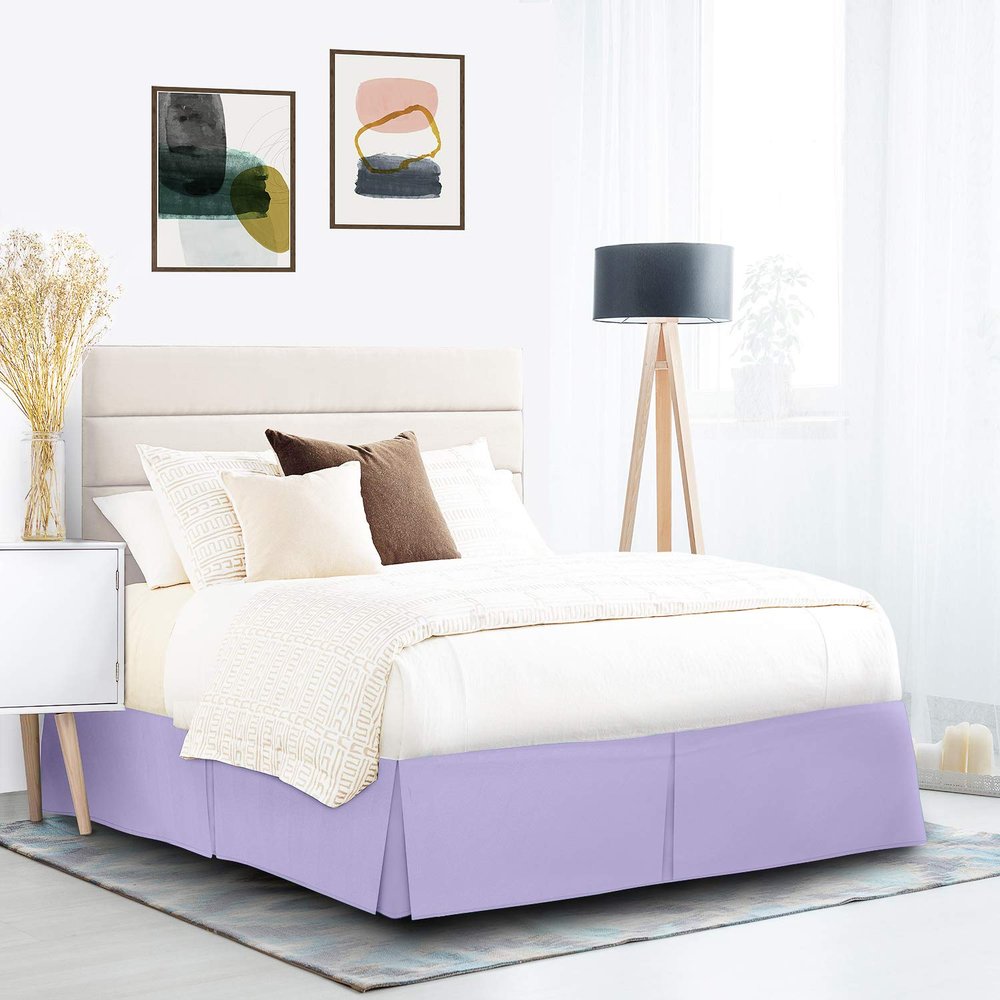600 Thread Count 100% Cotton 1PC Tailored Pleated Bed Skirt Dust Ruffle Bed Skirt Never Lift Your Mattress Classic 18Drop Length Pleated Styling,Lavender/Split Cal-King