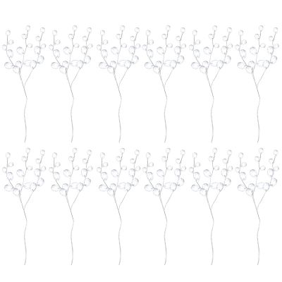 FAVOMOTO 50 Stems 17cm Artificial Bouquets with Acrylic Bead Drops Crystal Stem for Wedding and DIY Crafts - White Floral Picks