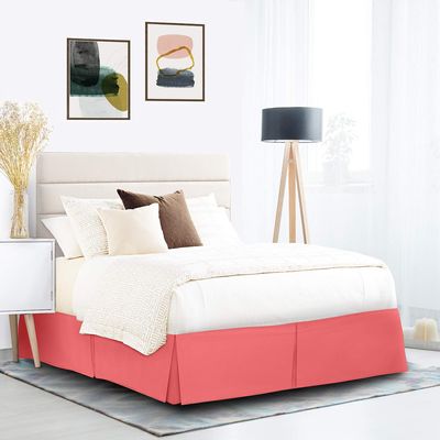 600 Thread Count 100% Cotton 1PC Tailored Pleated Bed Skirt Dust Ruffle Bed Skirt Never Lift Your Mattress Classic 18Drop Length Pleated Styling,Coral/Split Queen
