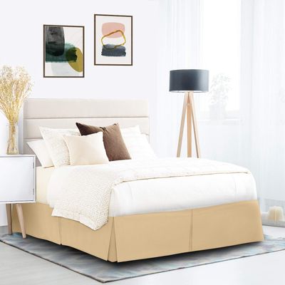 600 Thread Count 100% Cotton 1PC Tailored Pleated Bed Skirt Dust Ruffle Bed Skirt Never Lift Your Mattress Classic 18Drop Length Pleated Styling,Beige/Split Queen