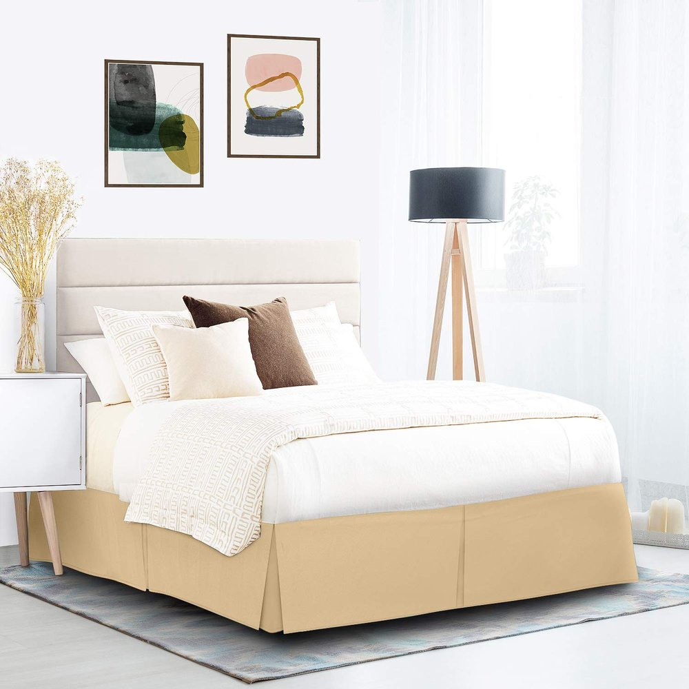 600 Thread Count 100% Cotton 1PC Tailored Pleated Bed Skirt Dust Ruffle Bed Skirt Never Lift Your Mattress Classic 18Drop Length Pleated Styling,Beige/Split Queen