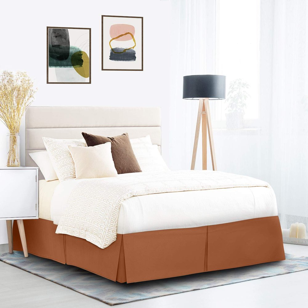 600 Thread Count 100% Cotton 1PC Tailored Pleated Bed Skirt Dust Ruffle Bed Skirt Never Lift Your Mattress Classic 18Drop Length Pleated Styling,Rust/Split King