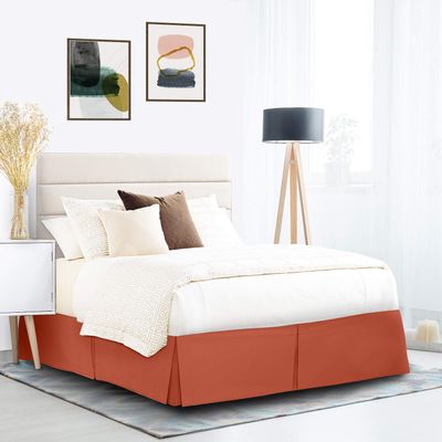 600 Thread Count 100% Cotton 1PC Tailored Pleated Bed Skirt Dust Ruffle Bed Skirt Never Lift Your Mattress Classic 18Drop Length Pleated Styling,Orange/Split Cal-King