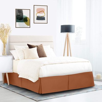 600 Thread Count 100% Cotton 1PC Tailored Pleated Bed Skirt Dust Ruffle Bed Skirt Never Lift Your Mattress Classic 18Drop Length Pleated Styling,Rust/Split Queen