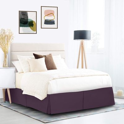 600 Thread Count 100% Cotton 1PC Tailored Pleated Bed Skirt Dust Ruffle Bed Skirt Never Lift Your Mattress Classic 18Drop Length Pleated Styling,Dark Purple/Split Cal-King