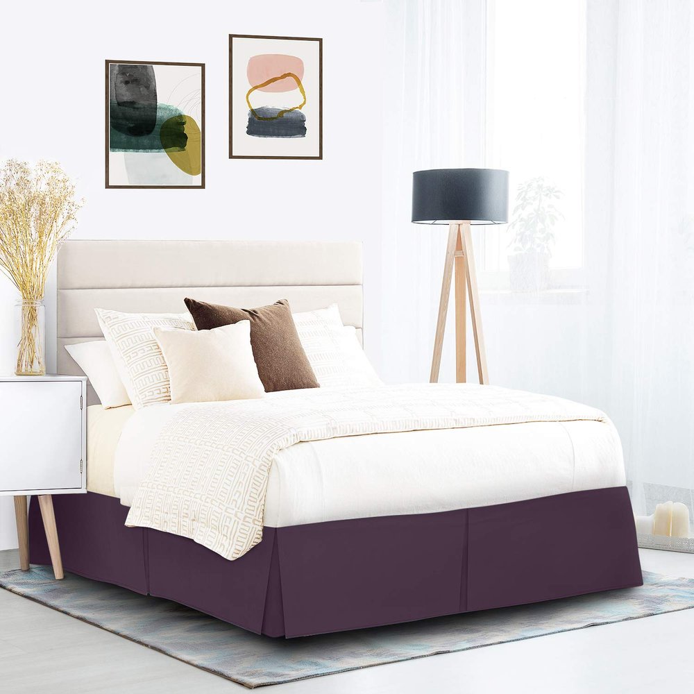 600 Thread Count 100% Cotton 1PC Tailored Pleated Bed Skirt Dust Ruffle Bed Skirt Never Lift Your Mattress Classic 18Drop Length Pleated Styling,Dark Purple/Split Cal-King