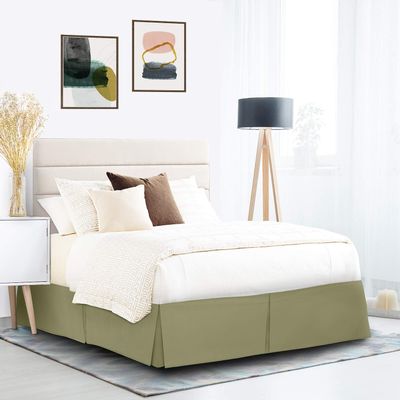 600 Thread Count 100% Cotton 1PC Tailored Pleated Bed Skirt Dust Ruffle Bed Skirt Never Lift Your Mattress Classic 18Drop Length Pleated Styling,Olive/Split Queen