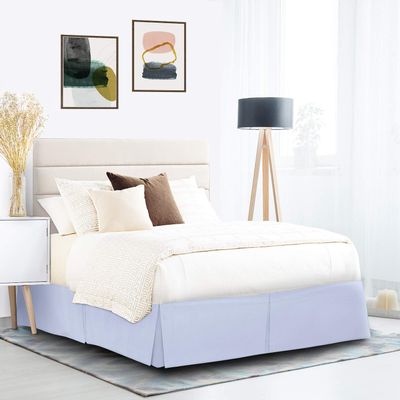 600 Thread Count 100% Cotton 1PC Tailored Pleated Bed Skirt Dust Ruffle Bed Skirt Never Lift Your Mattress Classic 18Drop Length Pleated Styling,Ice Blue/Split Queen