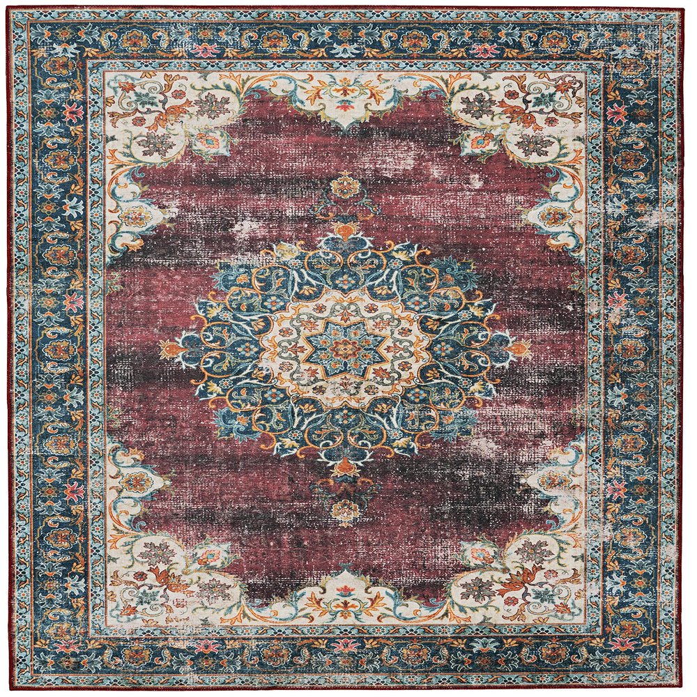 Linon Home Decor Products The Anywhere Washable Rug Carver Ivory & Burgundy 3' X 5' Accent Rug