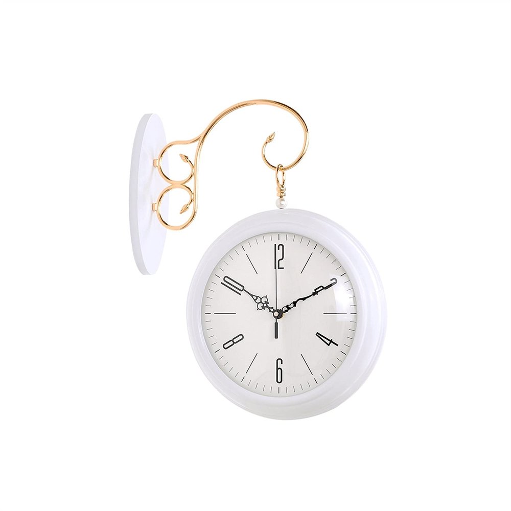 KJLY Double-Sided Wall Clock, 360-Degree Rotation Creative Fashion Wall ClockQuartz Movement Means The Clock is Very Accurate (Color : White)