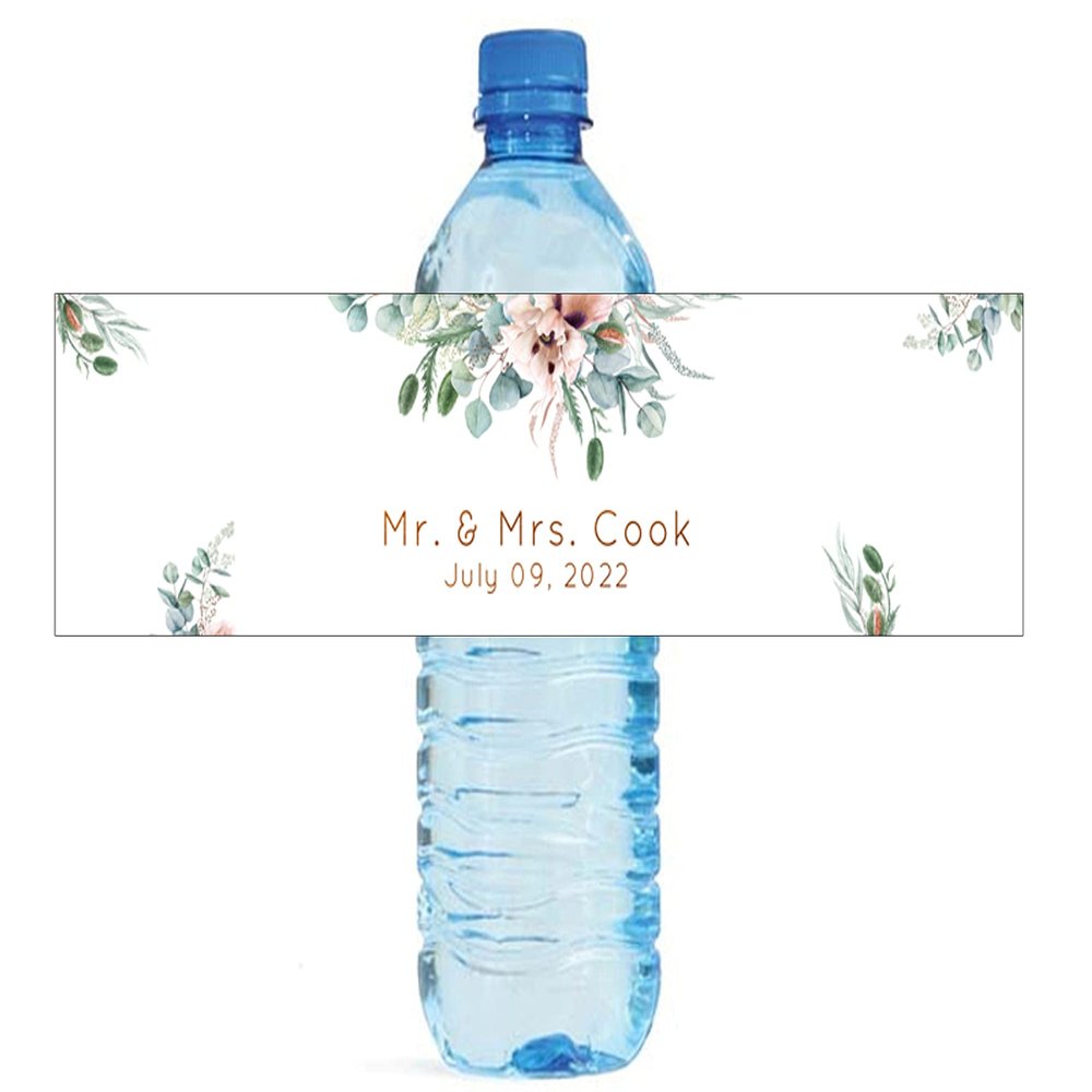 DesignThatSign Greenery and Light Pink Wedding, Anniversary, Bridal Shower Water Bottle Labels