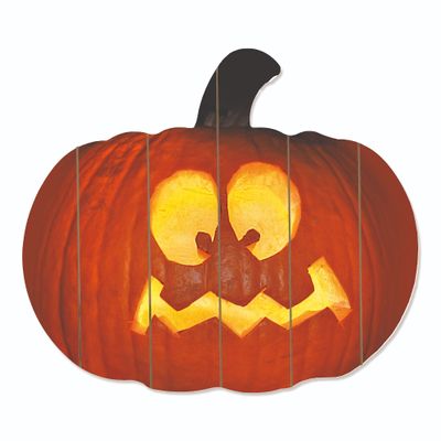 17" Orange and Yellow Spooked Jack O-Lantern Hanging Pumpkin Halloween Wall Decor