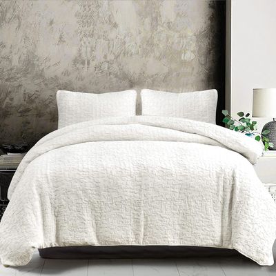 HiEnd Accents Porto Matelass 3 Piece Duvet Cover Set with Pillow Shams, Queen Size, Cotton Vintage White Textured Modern Boho Chic Casual Luxury Bedding, 1 Comforter Cover, 2 Pillowcases
