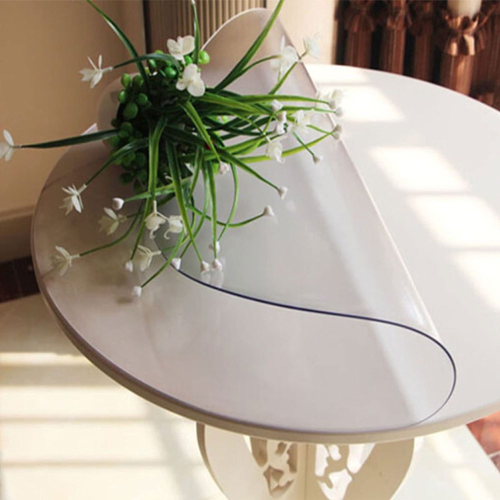2mm Thick Clear Table Cover Protector - Round Vinyl Plastic Tablecloth Desk Pad Non-Slip Desk Mat Tablepads/Garden Table Covers Waterproof Circular(Customizable)