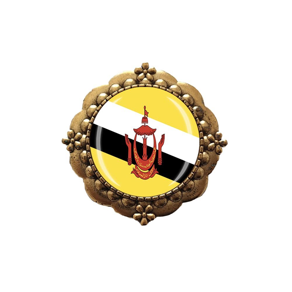 3D Brunei Flag Glass Crystal Brooch Metal Souvenir Men Women Clothes Decoration Valentine's Day Birthday Gift