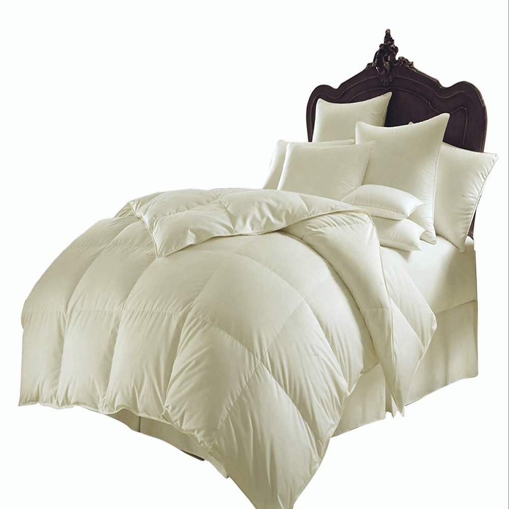 Soft 1000 TC Goose Down Alternative Egyptian Cotton Comforter Set (Comforter + 2 Pillow Cases) 400 GSM King Ivory 90'' x 104''