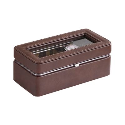 Benjara Watch Case with 4 Slots and Removable Cushions- Brown