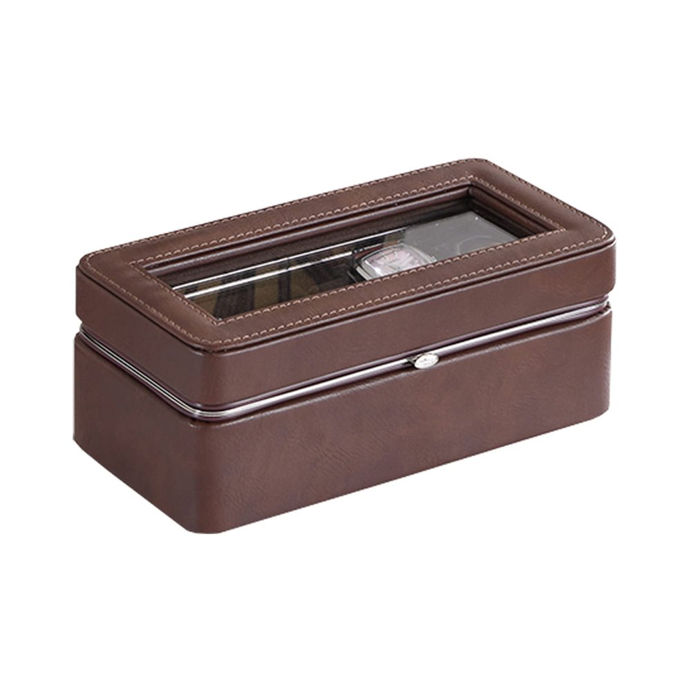 Benjara Watch Case with 4 Slots and Removable Cushions- Brown