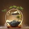 HSINYA Tabletop Water Fountains - Indoor Waterfall with Mist LED - Japanese Indoor Water Fountains for Meditation - Includes Backflow Incense and Fake Plants - Feng Shui Decor for Good Luck and Wealth view 1