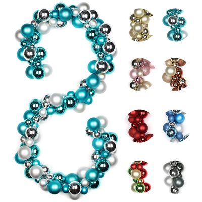 6 FEET Christmas Ball Garland Ornaments Shatterproof Xmas Hanging Balls Decorations for Home Indoor Outdoor Mantel Holiday Party Wedding Tree - Lake Blue and Silver
