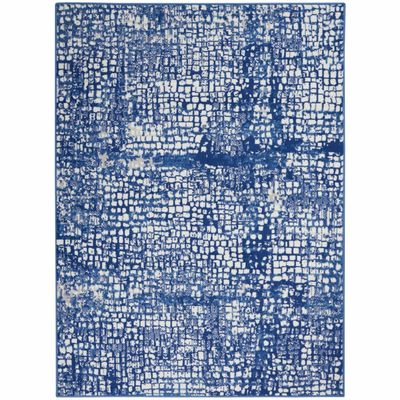 HomeRoots Ivory Navy 100% Polypropylene 6 x 9 Ivory and Navy Abstract Grids Area Rug