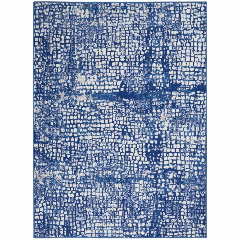 HomeRoots Ivory Navy 100% Polypropylene 6 x 9 Ivory and Navy Abstract Grids Area Rug