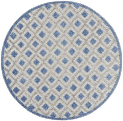 HomeRoots Blue/Grey 100% Polypropylene 5 Round Blue and Gray Indoor Outdoor Area Rug
