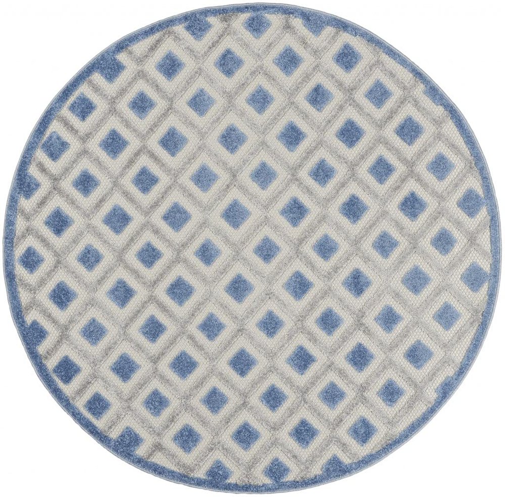 HomeRoots Blue/Grey 100% Polypropylene 5 Round Blue and Gray Indoor Outdoor Area Rug