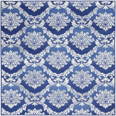 HomeRoots 100% Polypropylene 6 x 9 Blue and Ivory Damask Area Rug
