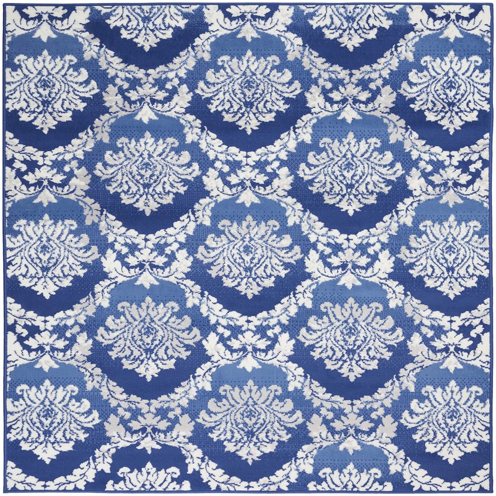 HomeRoots 100% Polypropylene 6 x 9 Blue and Ivory Damask Area Rug