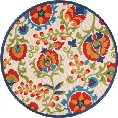 HomeRoots Multicolor 100% Polypropylene 4 Round Mediterra Indoor Outdoor Area Rug