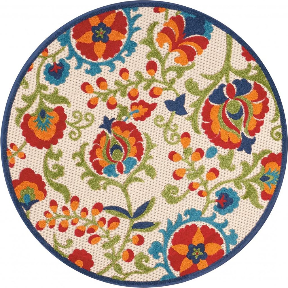 HomeRoots Multicolor 100% Polypropylene 4 Round Mediterra Indoor Outdoor Area Rug