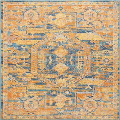 HomeRoots Teal/Sun 100% Polypropylene 4 x 6 Gold and Blue Antique Area Rug