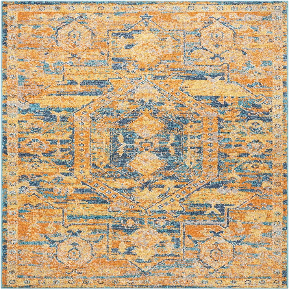HomeRoots Teal/Sun 100% Polypropylene 4 x 6 Gold and Blue Antique Area Rug