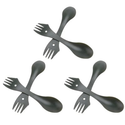 Cabilock 6pcs Portable Multi-Functional Plastic Tableware Camping Cutlery Fork Spoon and Cutter for Outdoor Picnics Travel and BBQ Random Colors