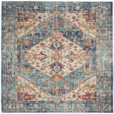 HomeRoots Ivory/Light Blue 100% Polypropylene 5 x 7 Ivory and Light Blue Distressed Area Rug
