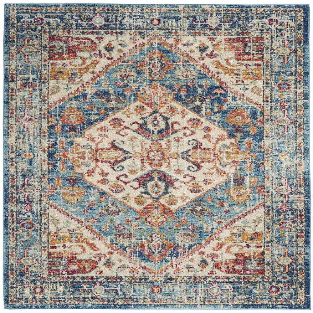 HomeRoots Ivory/Light Blue 100% Polypropylene 5 x 7 Ivory and Light Blue Distressed Area Rug