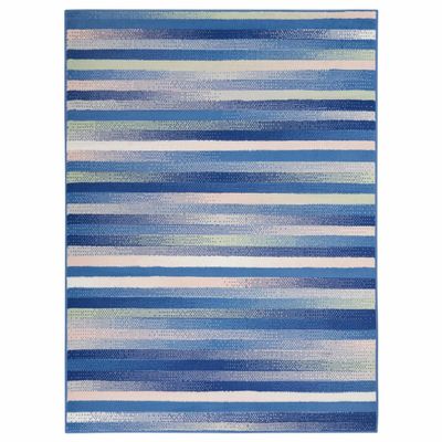 HomeRoots Blue Multicolor 100% Polypropylene 6 x 9 Blue and Ivory Halftone Stripe Area Rug