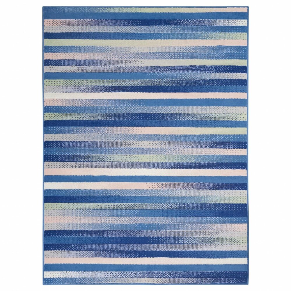 HomeRoots Blue Multicolor 100% Polypropylene 6 x 9 Blue and Ivory Halftone Stripe Area Rug