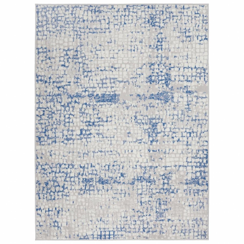 HomeRoots Grey Blue 100% Polypropylene 6 x 9 Gray and Blue Abstract Grids Area Rug