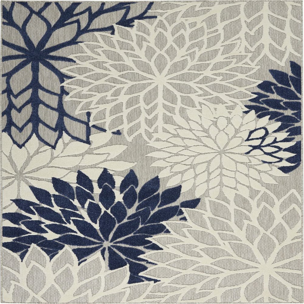 HomeRoots Ivory/Navy 100% Polypropylene 5 x 8 Ivory and Navy Indoor Outdoor Area Rug