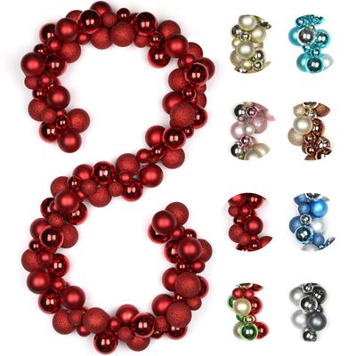 6 FEET Christmas Ball Garland Ornaments Shatterproof Xmas Hanging Balls Decorations for Home Indoor Outdoor Mantel Holiday Party Wedding Tree - Red