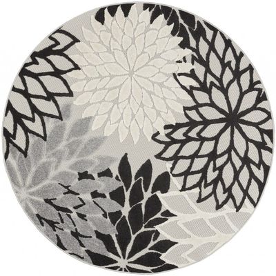 HomeRoots Black White 100% Polypropylene 4 Round Black Gray White Indoor Outdoor Area Rug