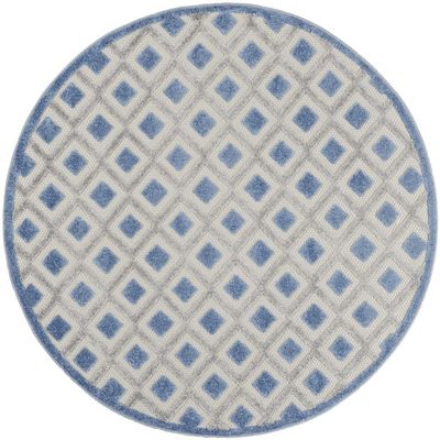 HomeRoots Blue/Grey 100% Polypropylene 4 Round Blue and Gray Indoor Outdoor Area Rug