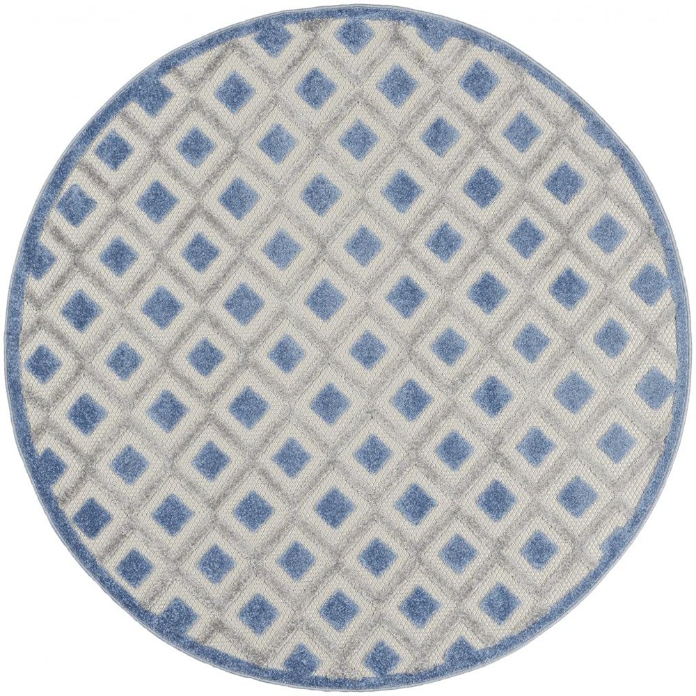 HomeRoots Blue/Grey 100% Polypropylene 4 Round Blue and Gray Indoor Outdoor Area Rug