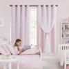 NICETOWN Moon and Stars Cutout Blackout Curtains with White Sheer Voile for Bedroom/Christmas, Grommets Noise Reducing Window Treatment Draped for Grils Room, 1 Pair, 52" Wide x 63" Long, Baby Pink view 1