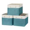 Bidtakay Basket Storage Bins with Handles Fabric Large Storage Baskets for Organizing Set of 3 Collapsible Rectangular Basket for Shelves Closet Organizer 15 X 11 X 9.5 Inches(White&Teal Blue) view 1