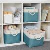 Bidtakay Basket Storage Bins with Handles Fabric Large Storage Baskets for Organizing Set of 3 Collapsible Rectangular Basket for Shelves Closet Organizer 15 X 11 X 9.5 Inches(White&Teal Blue) view 4