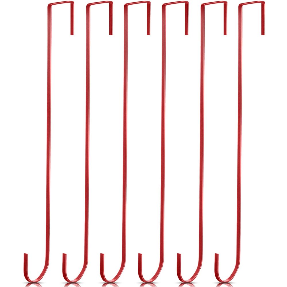 Hotop 15 Inch 6 Pcs Wreath Hangers for Front Door Over The Door Hanger Hooks Steel Wreath Doors Hangers Clothes Towel Hooks Holder for Christmas Halloween Front Decorations Welcome Sign(Red)